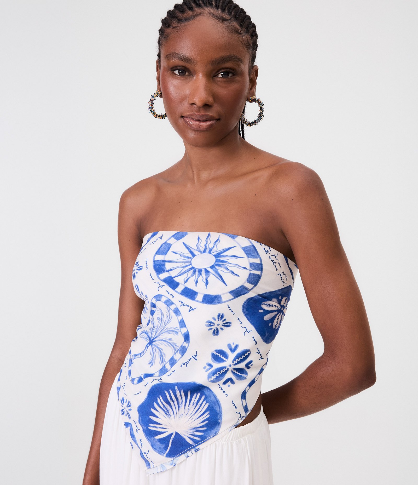 Lenço em Tricoline Estampado Andar com Fé Gilberto Gil Azul/Branco 2