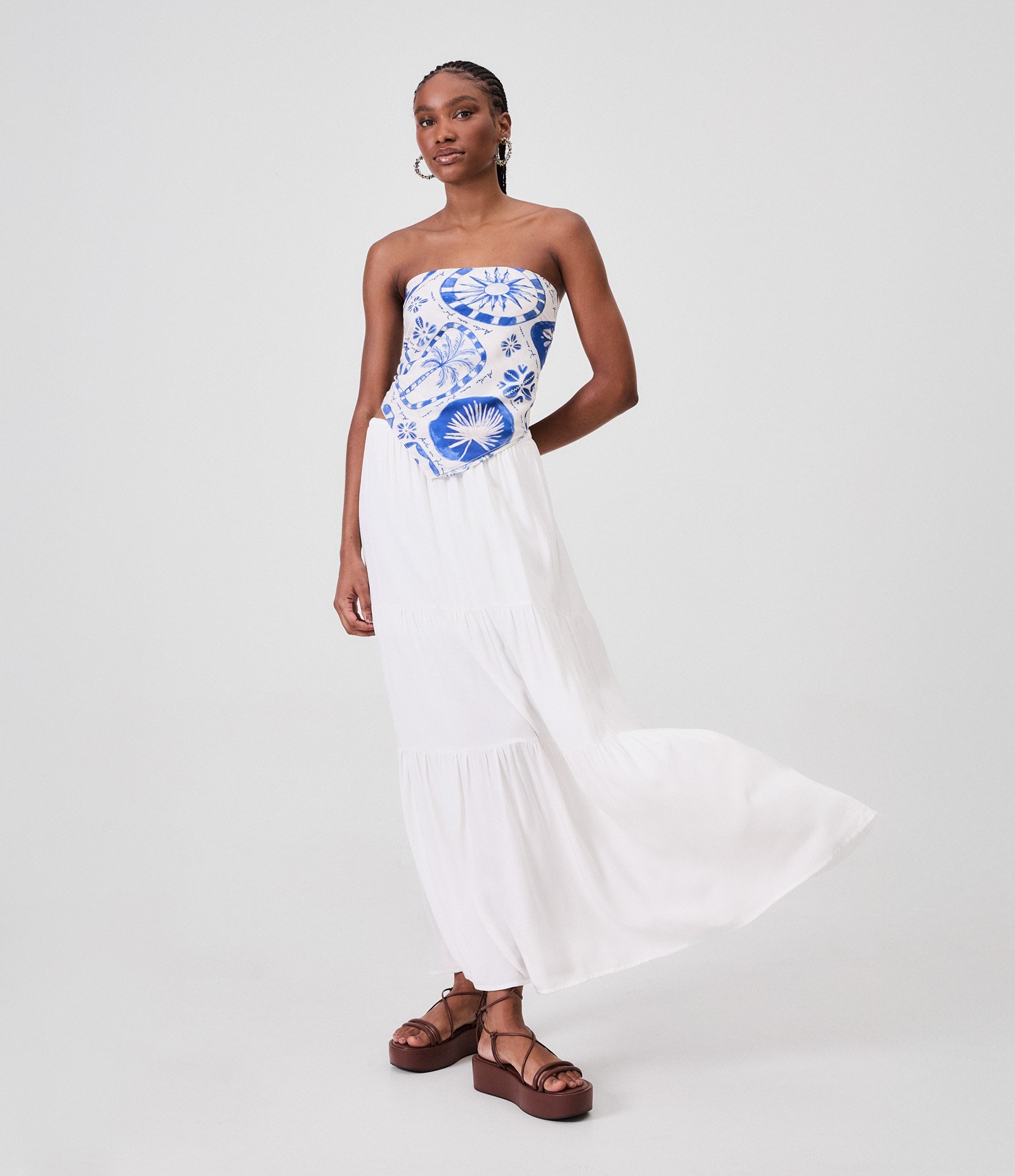 Lenço em Tricoline Estampado Andar com Fé Gilberto Gil Azul/Branco 3