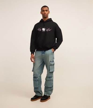 Menor preço em Calça Baggy em Jeans com Recortes e Bolso Cargo
