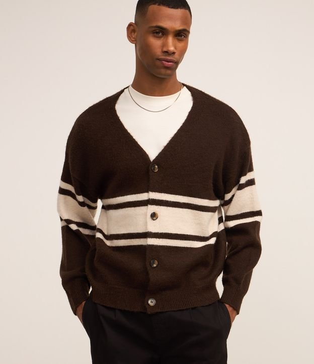 Cardigan Boxy em Tricô com Listras