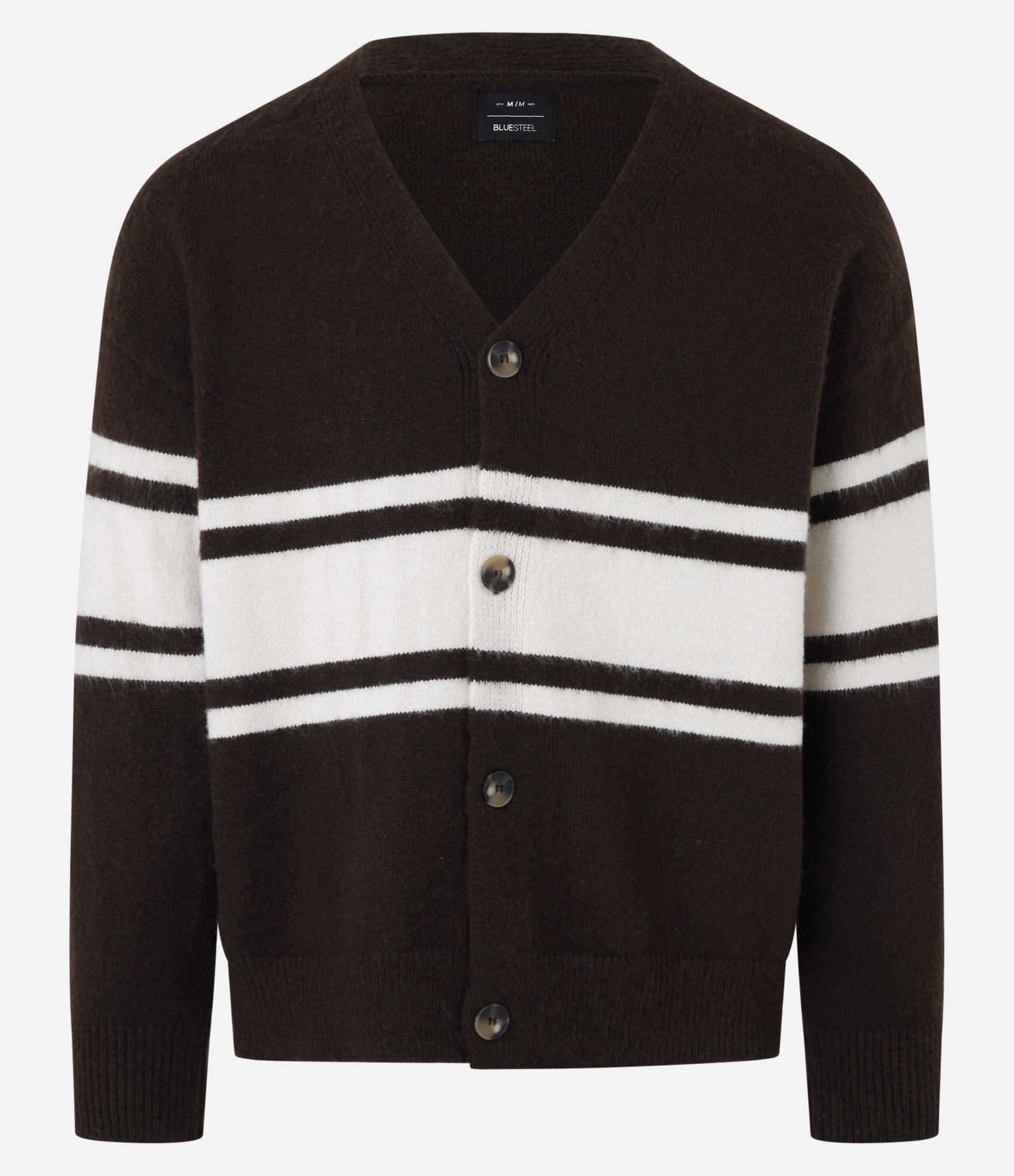 Cardigan Boxy em Tricô com Listras Marrom 3