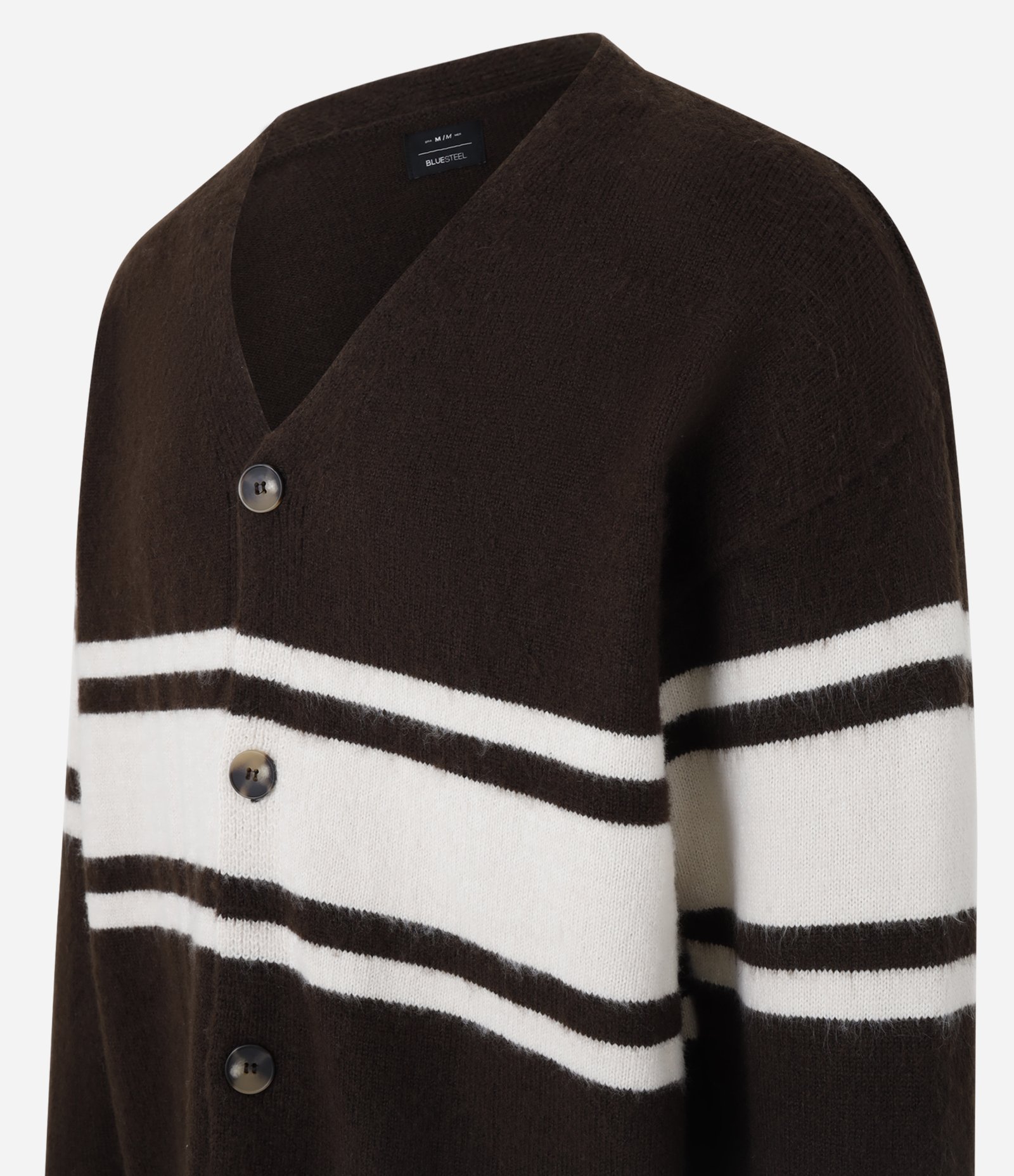 Cardigan Boxy em Tricô com Listras Marrom 4
