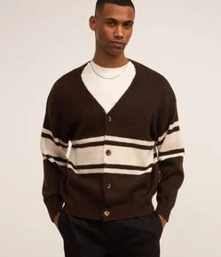 Cardigan Boxy em Tricô com Listras