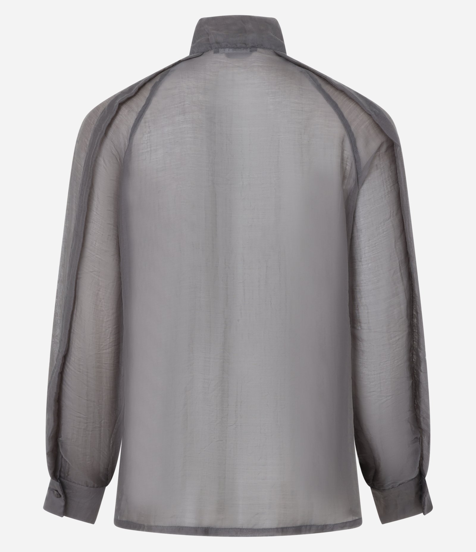 Camisa Texturizada em Voal com Gola Laço Cinza 9
