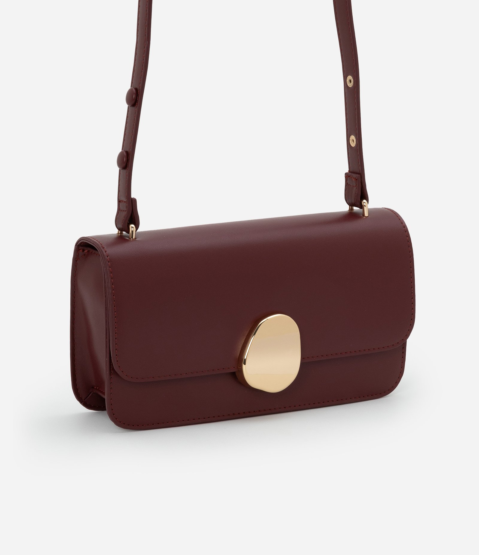 Bolsa Shoulder Média com Tampa e Detalhe Metalizado Vinho 2