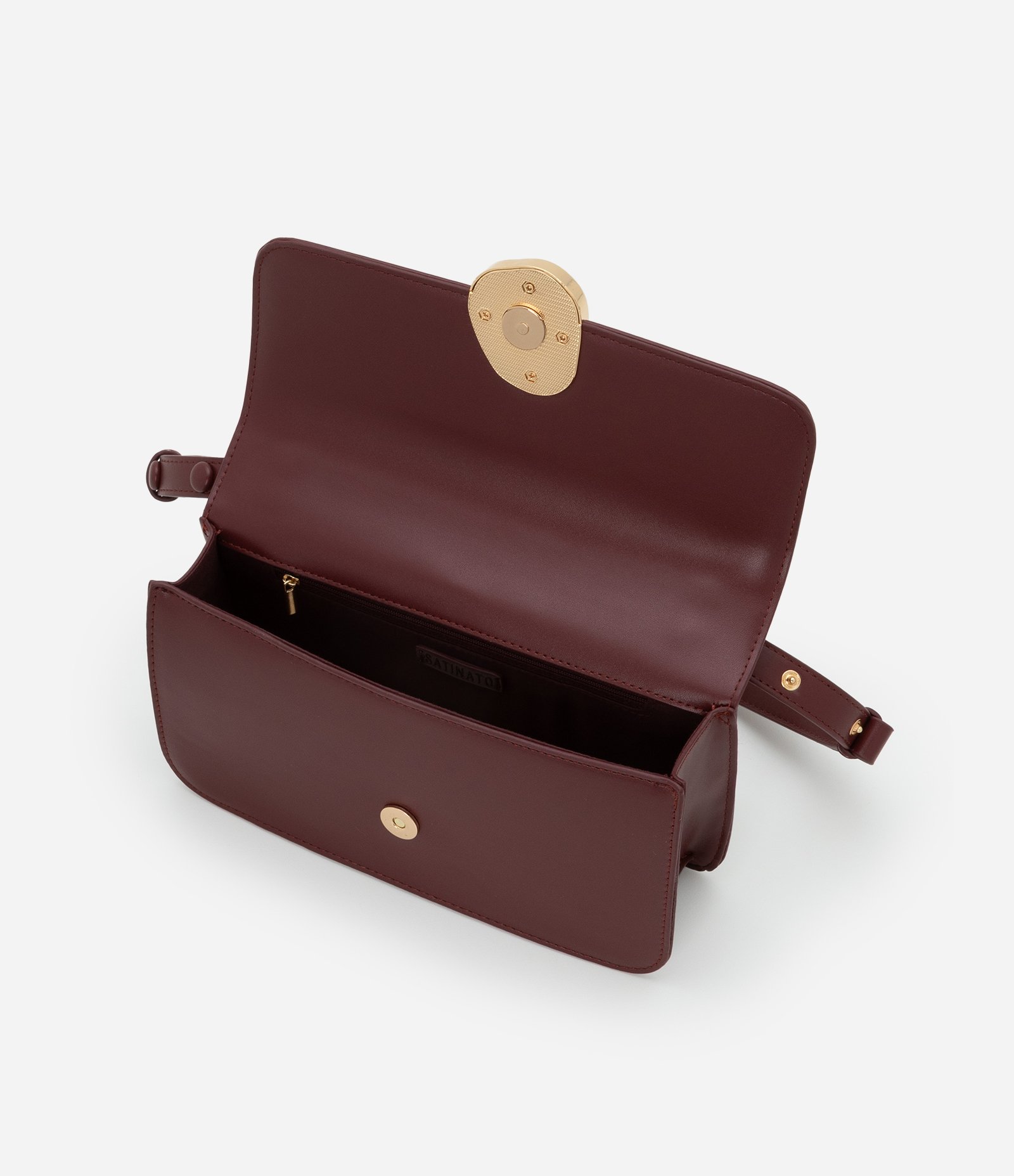 Bolsa Shoulder Média com Tampa e Detalhe Metalizado Vinho 5
