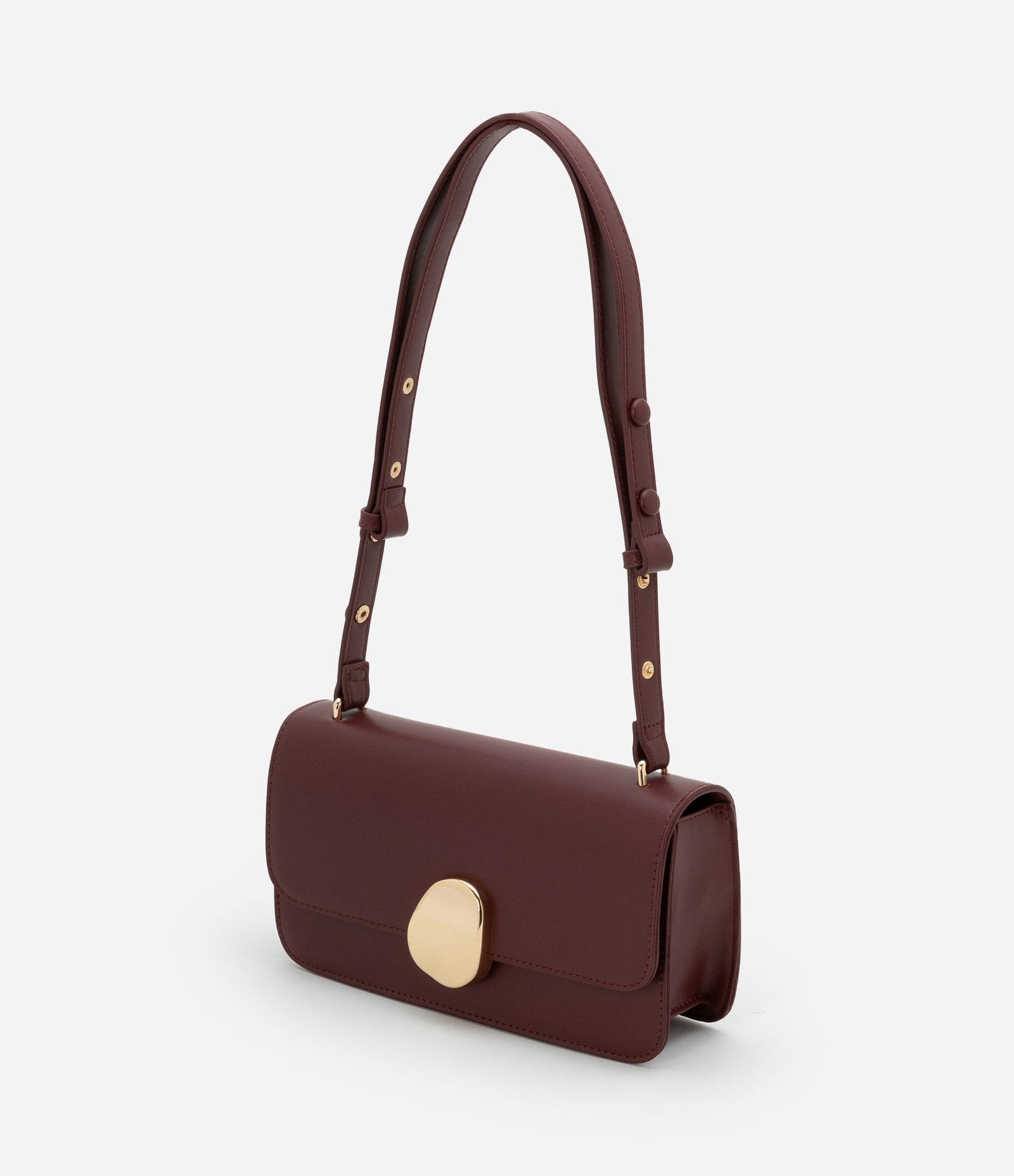 Bolsa Shoulder Média com Tampa e Detalhe Metalizado Vinho 7