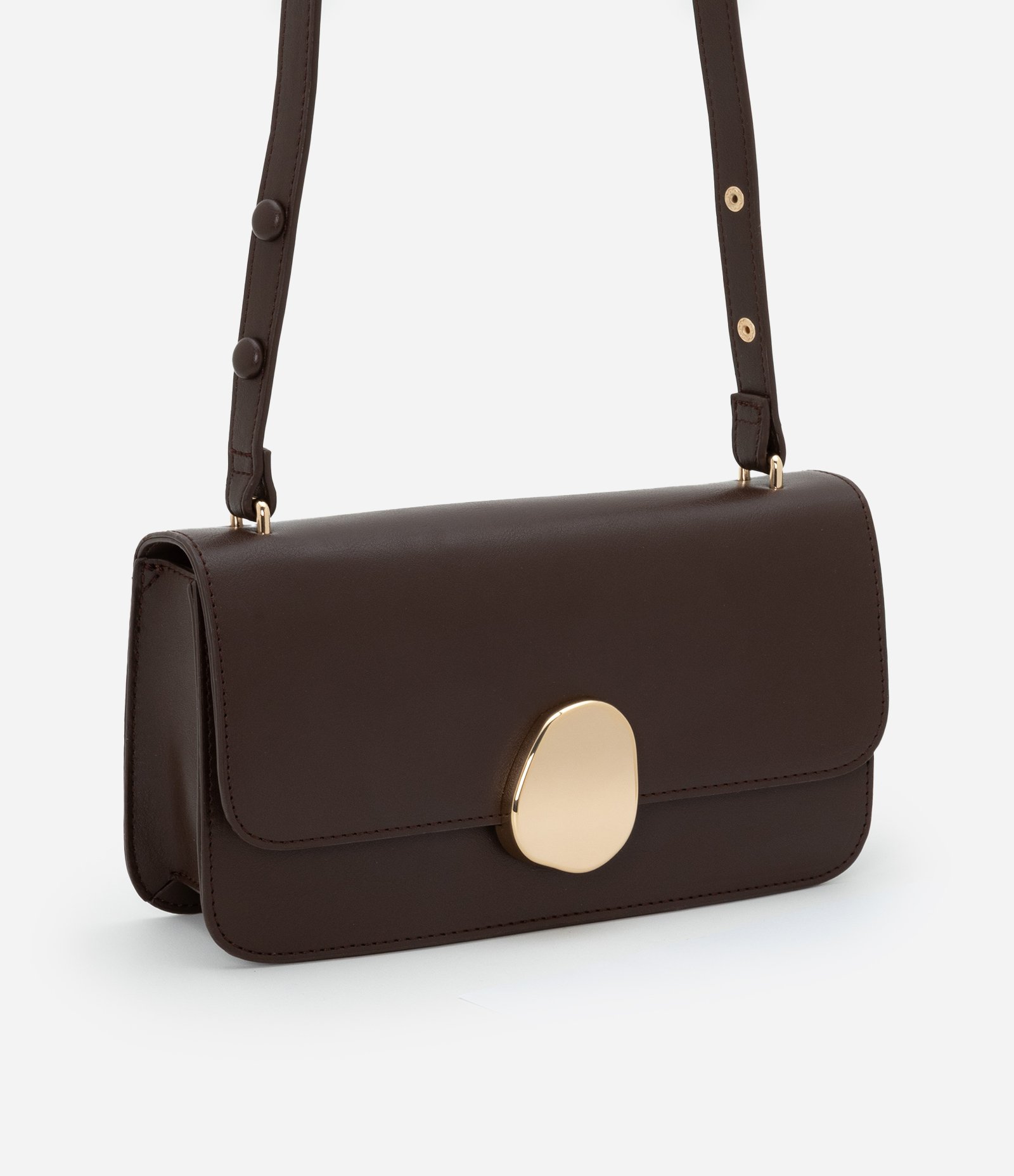 Bolsa Shoulder Média com Tampa e Detalhe Metalizado Marrom 2