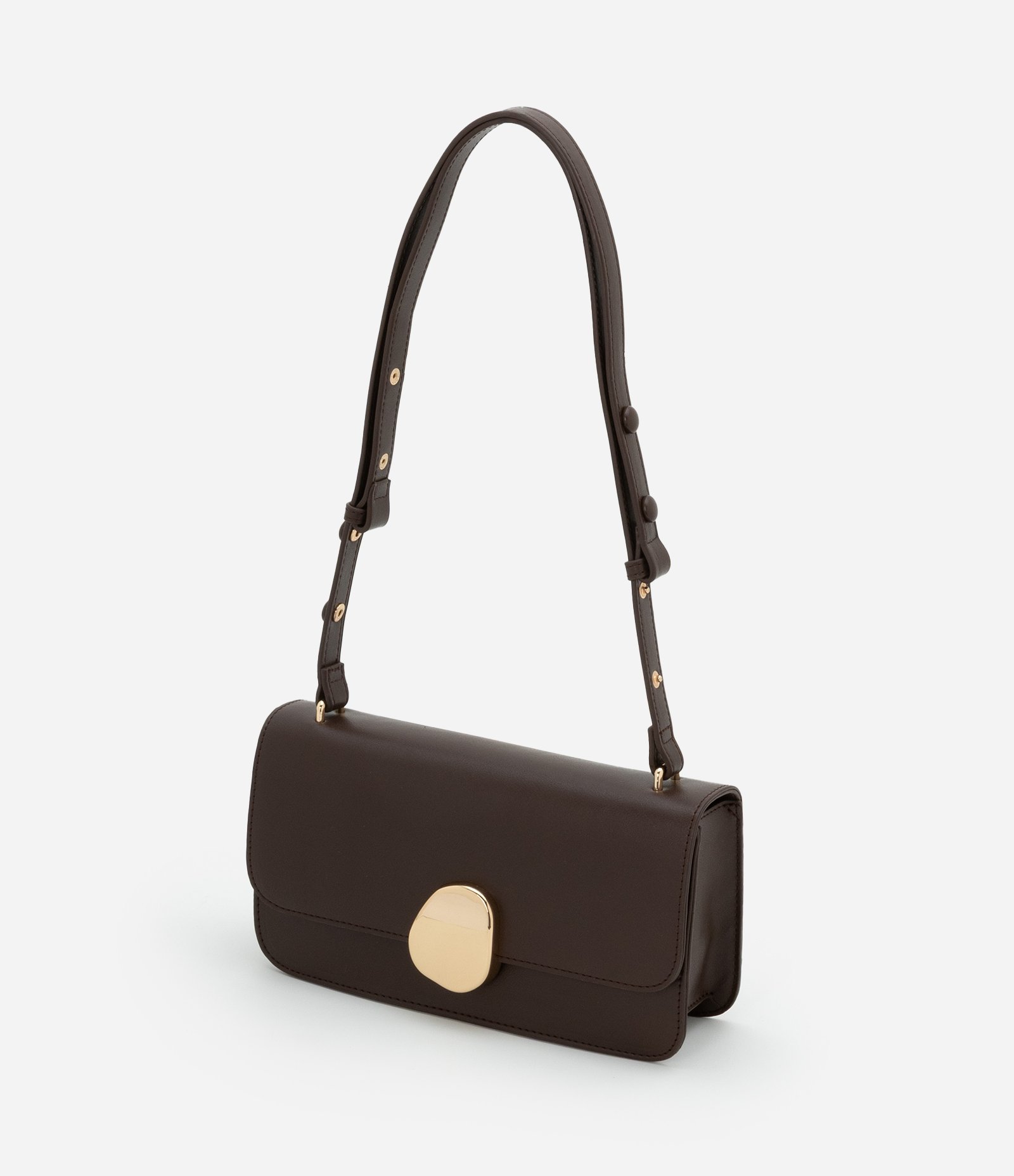 Bolsa Shoulder Média com Tampa e Detalhe Metalizado Marrom 7