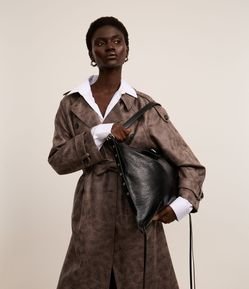 Bolsa Hobo Grande em PU com Tiras Laterais