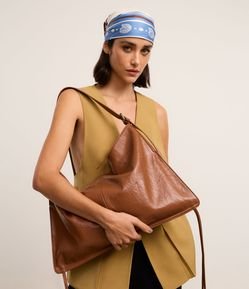 Bolsa Hobo Grande em PU com Tiras Laterais