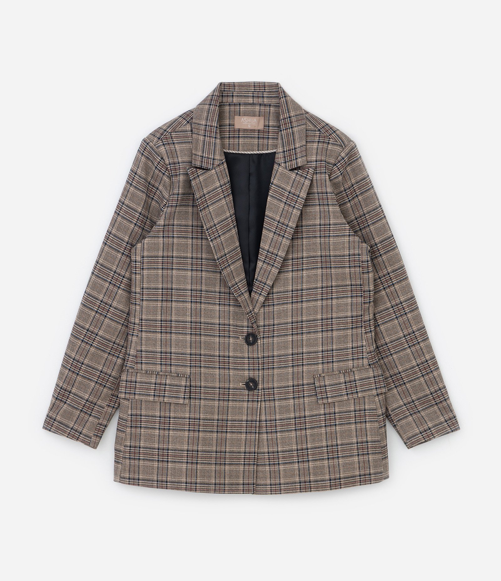 Blazer Alfaiataria Estampa Xadrez e Bolsos Curve & Plus Size Cinza 5