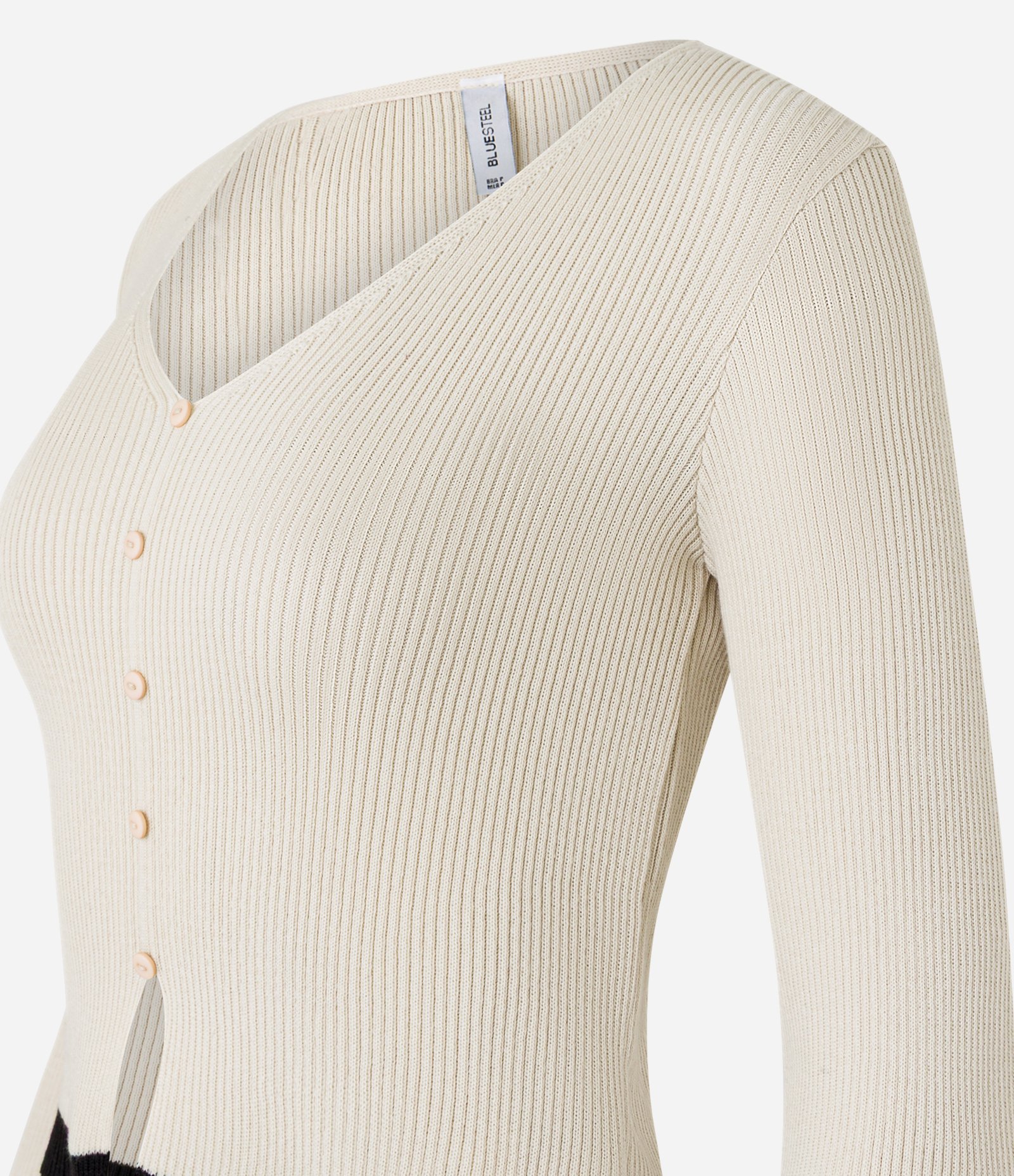 Blusa em Tricô com Botões e Babadinho Contrastante Bege 5