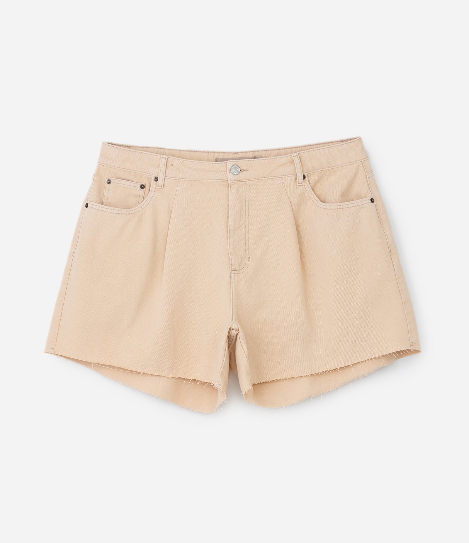 Short Evasé em Sarja Leve com Barra a Fio Curve & Plus Size Bege 6