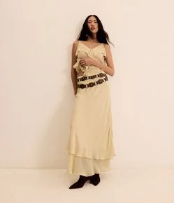 Saia Midi em Viscose com Camadas na Barra