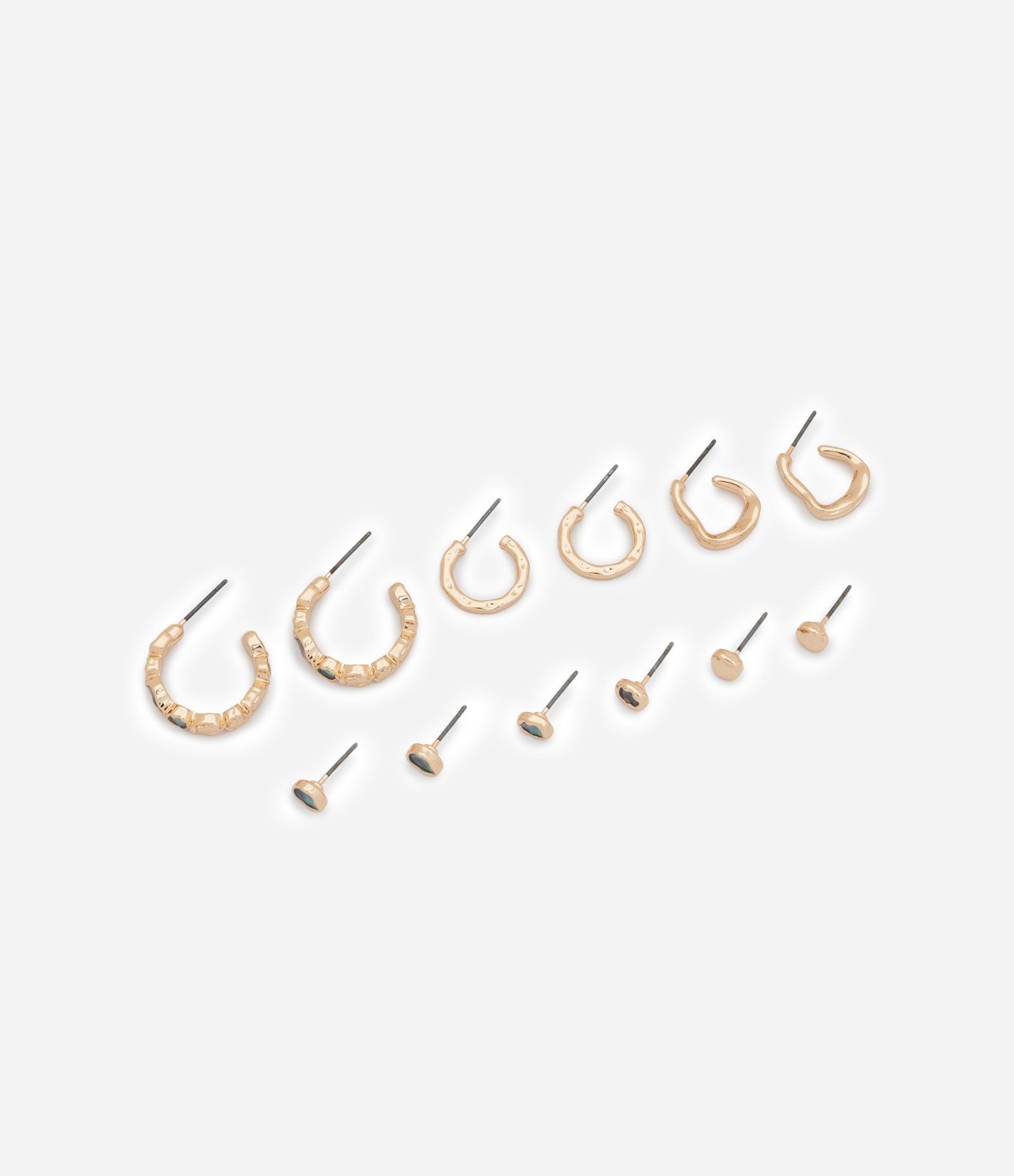 Kit 06 Brincos em Modelo Meia Argolas e Tapa Furo Dourado 1