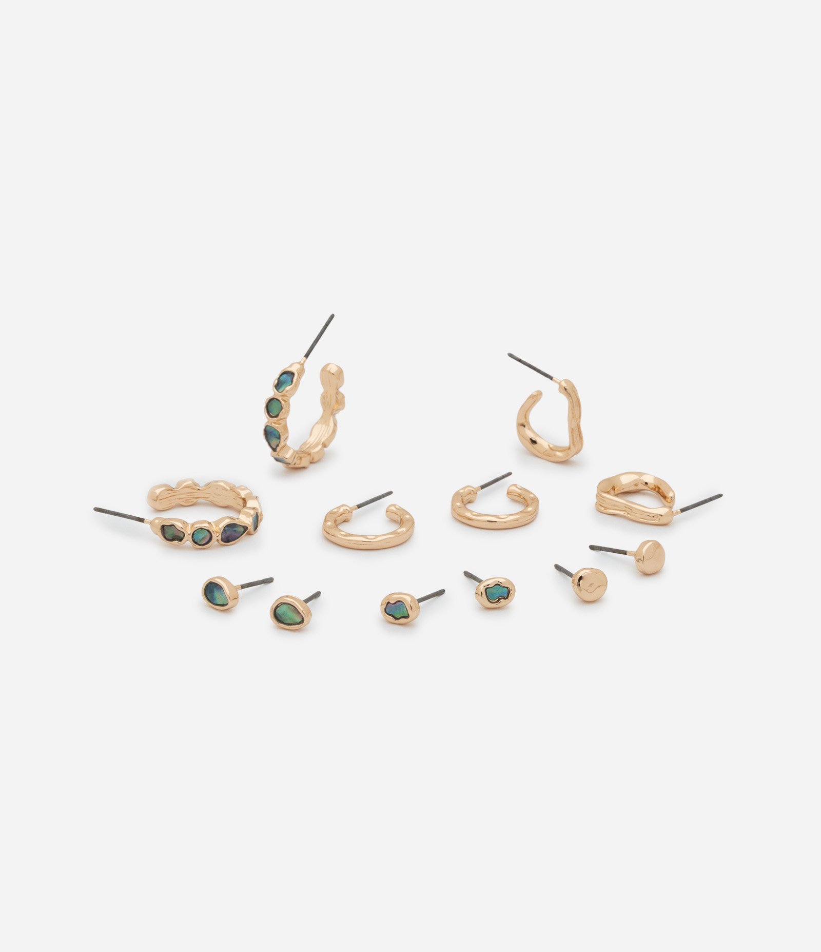 Kit 06 Brincos em Modelo Meia Argolas e Tapa Furo Dourado 2