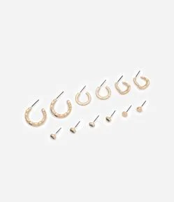 Kit 06 Brincos em Modelo Meia Argolas e Tapa Furo