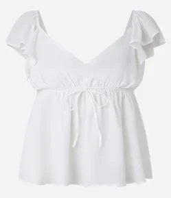 Blusa Boho Chic em Chiffon com Babados e Amarração