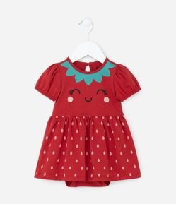 Vestido Body Infantil com Estampa de Moranguinho -Tam 0 a 18 meses