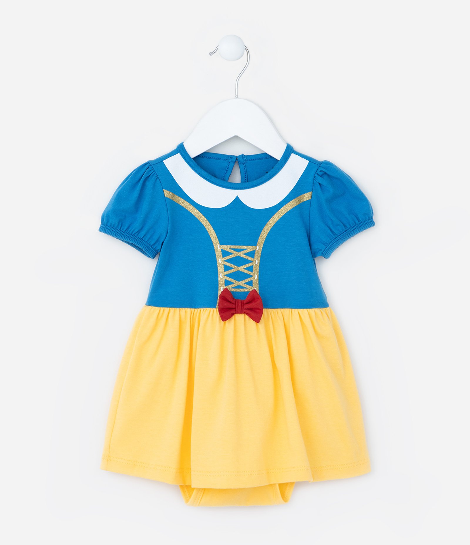 Vestido Body Infantil com Estampa Branca de Neve - Tam 0 a 18 meses Amarelo/Azul 1
