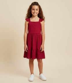 Vestido Infantil com Broderie e Franzidinho - Tam 5 a 14 anos