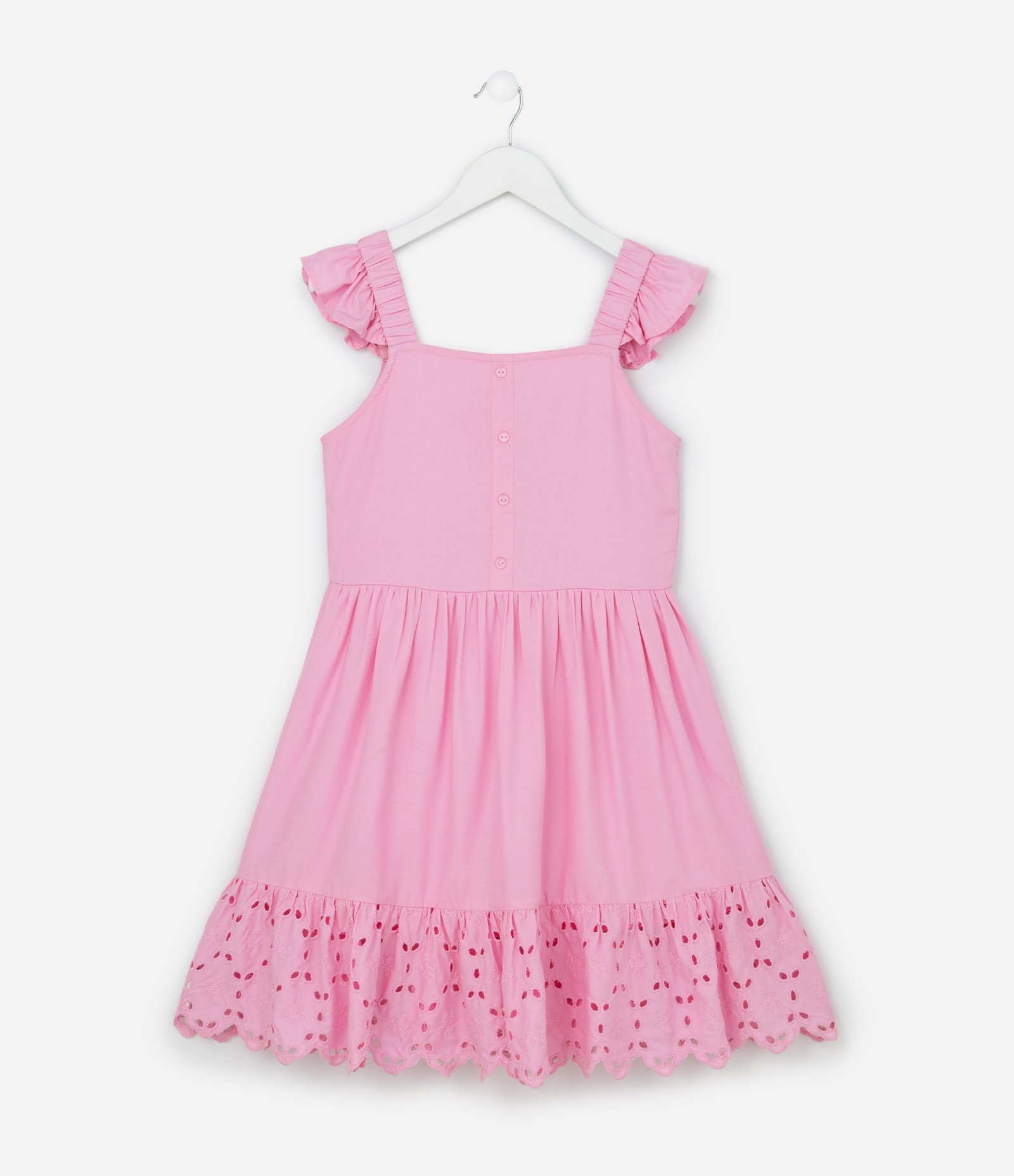 Vestido Infantil com Broderie e Franzidinho - Tam 5 a 14 anos Rosa 1