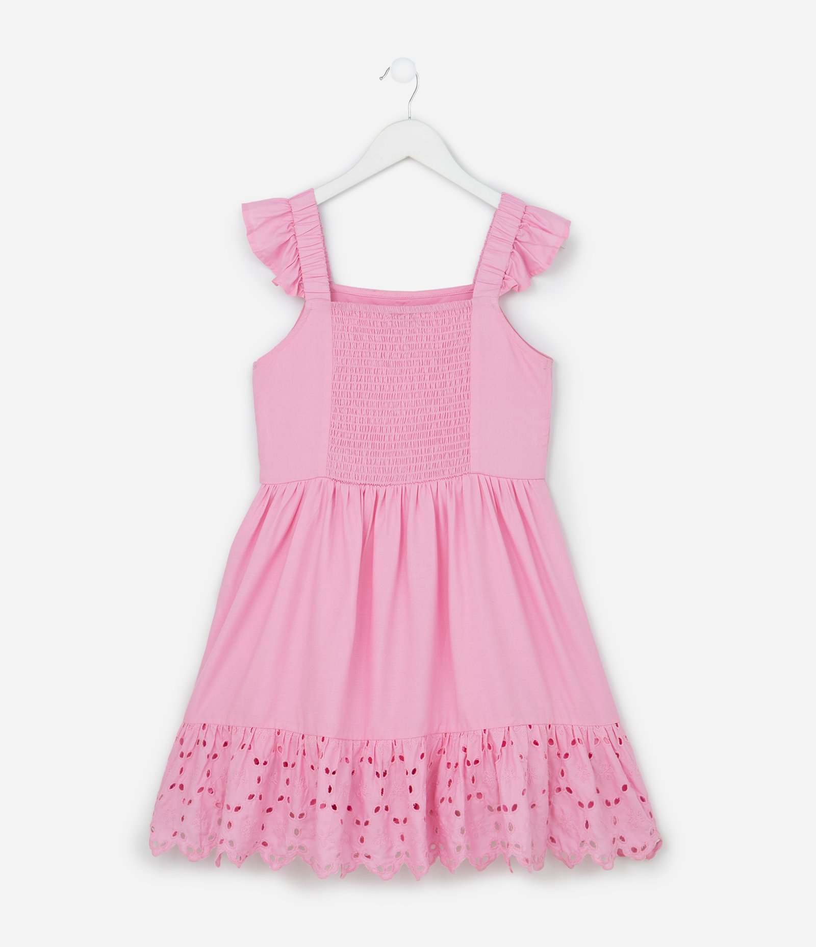 Vestido Infantil com Broderie e Franzidinho - Tam 5 a 14 anos Rosa 2