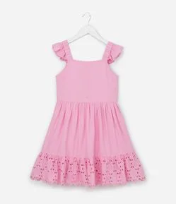 Vestido Infantil com Broderie e Franzidinho - Tam 5 a 14 anos