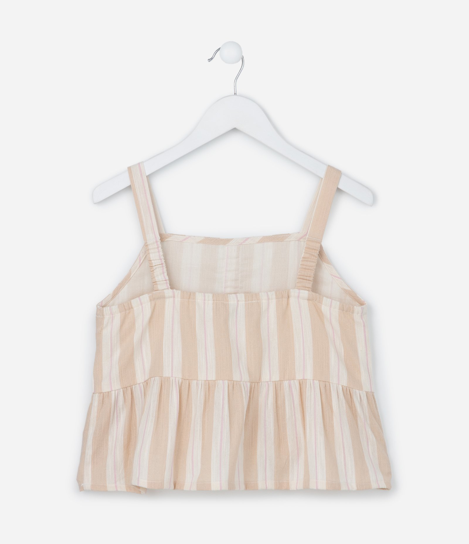 Blusa Bata Curta Infantil com Botões e Estampa Listrada - Tam 5 a 14 Anos Bege 3