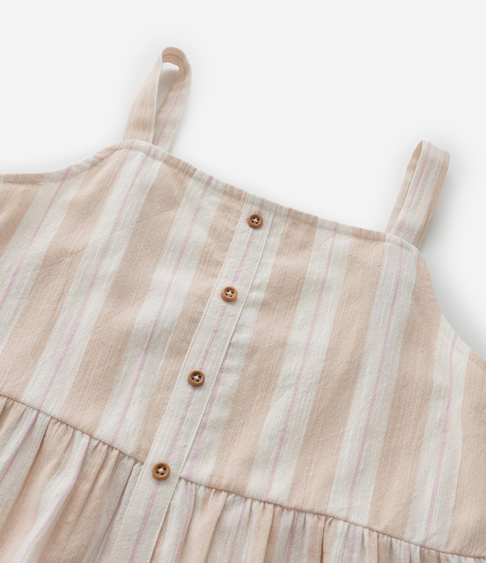 Blusa Bata Curta Infantil com Botões e Estampa Listrada - Tam 5 a 14 Anos Bege 5