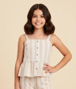 Blusa Bata Curta Infantil com Botões e Estampa Listrada - Tam 5 a 14 Anos