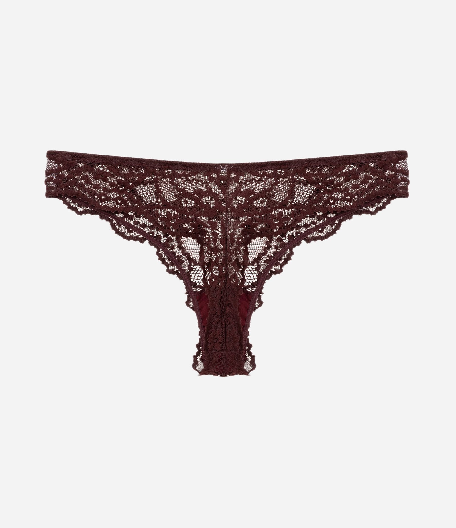 Calcinha Biquíni Fio em Renda Floral Bordô 6
