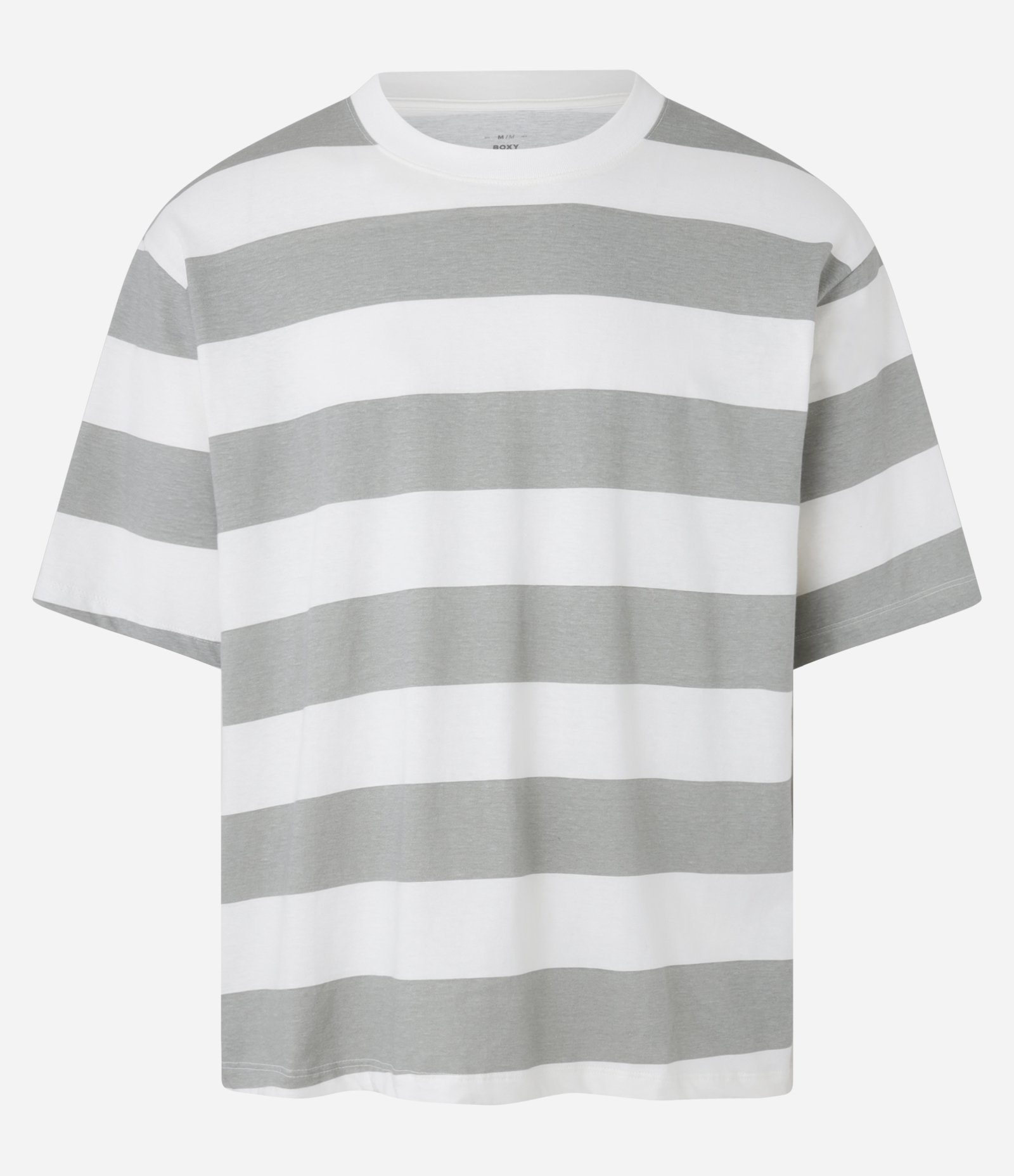 Camiseta Boxy em Algodão com Estampa de Listras Largas Cinza 4
