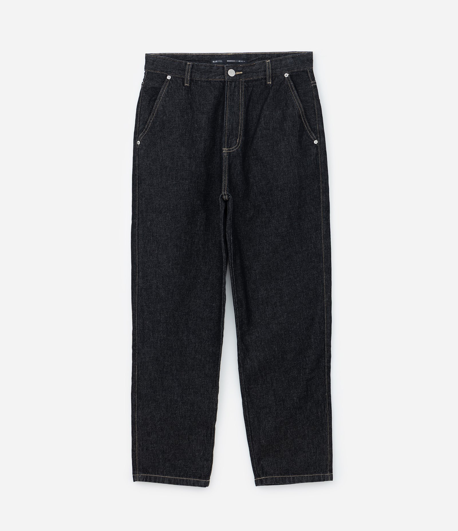 Calça Baggy em Jeans com Barra Dobrada Preto 5