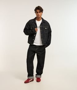 Calça Baggy em Jeans com Barra Dobrada