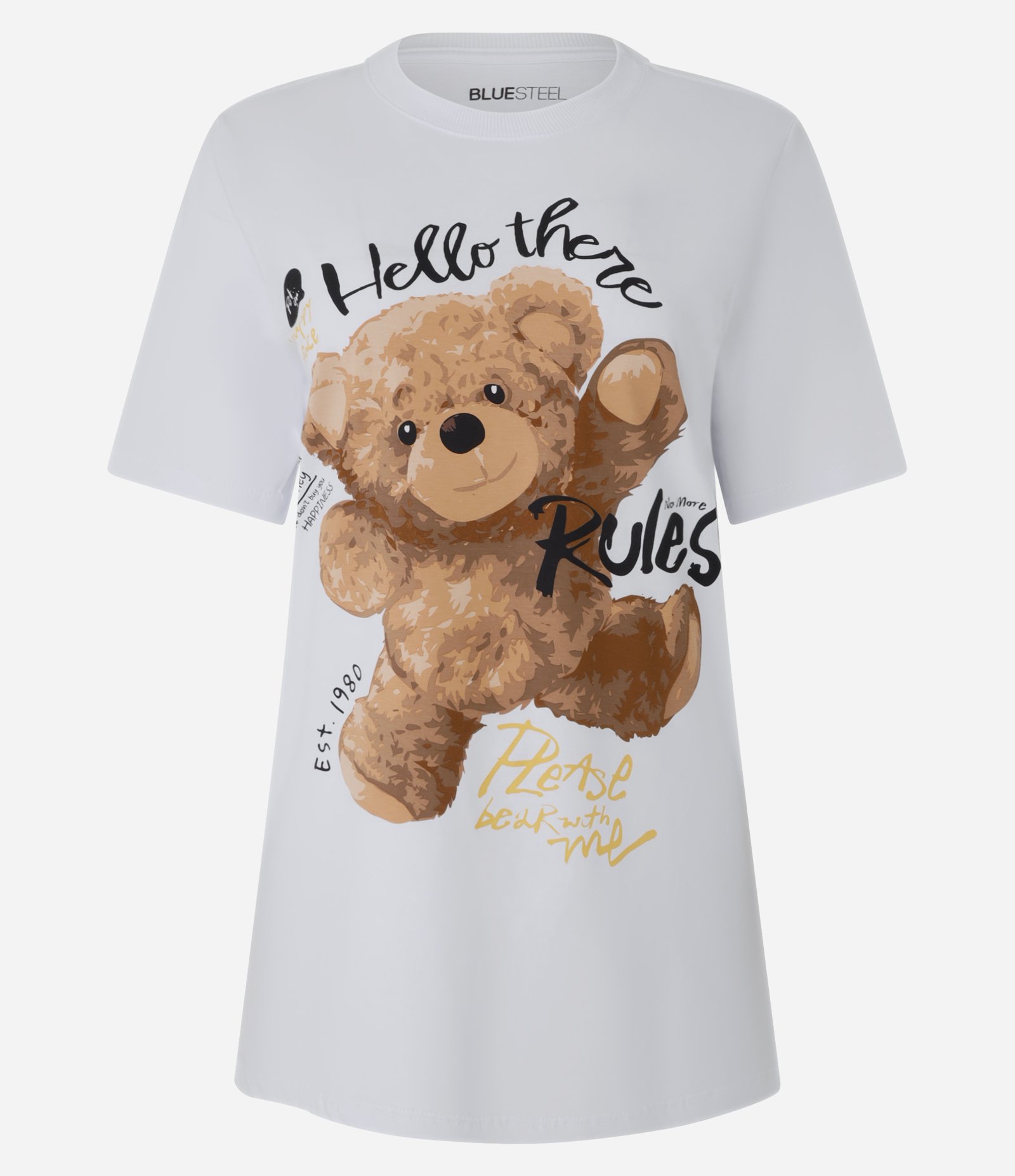 Camiseta T-shirt em Algodão com Estampa Urso Rules Branco 4
