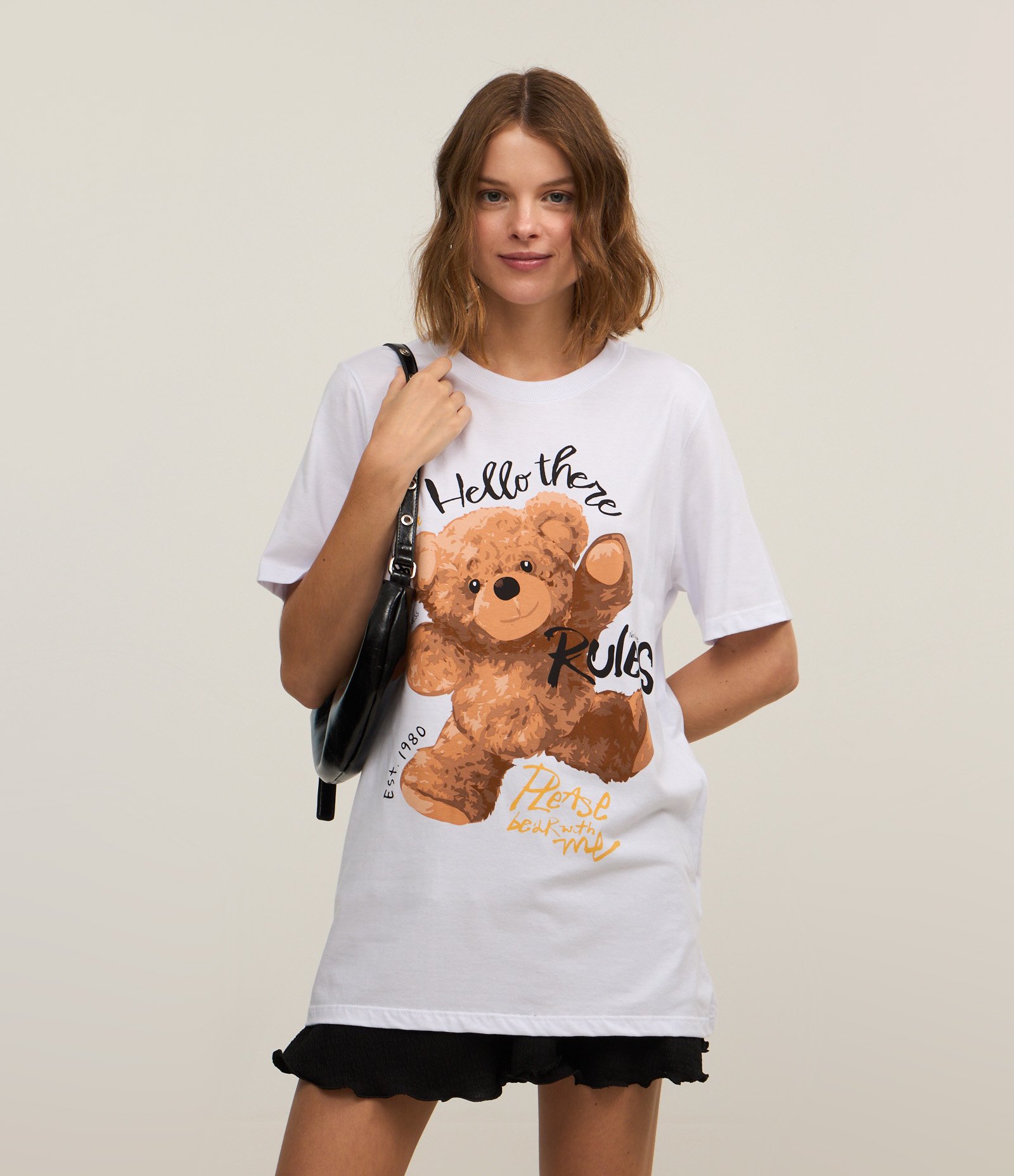 Camiseta T-shirt em Algodão com Estampa Urso Rules Branco 1