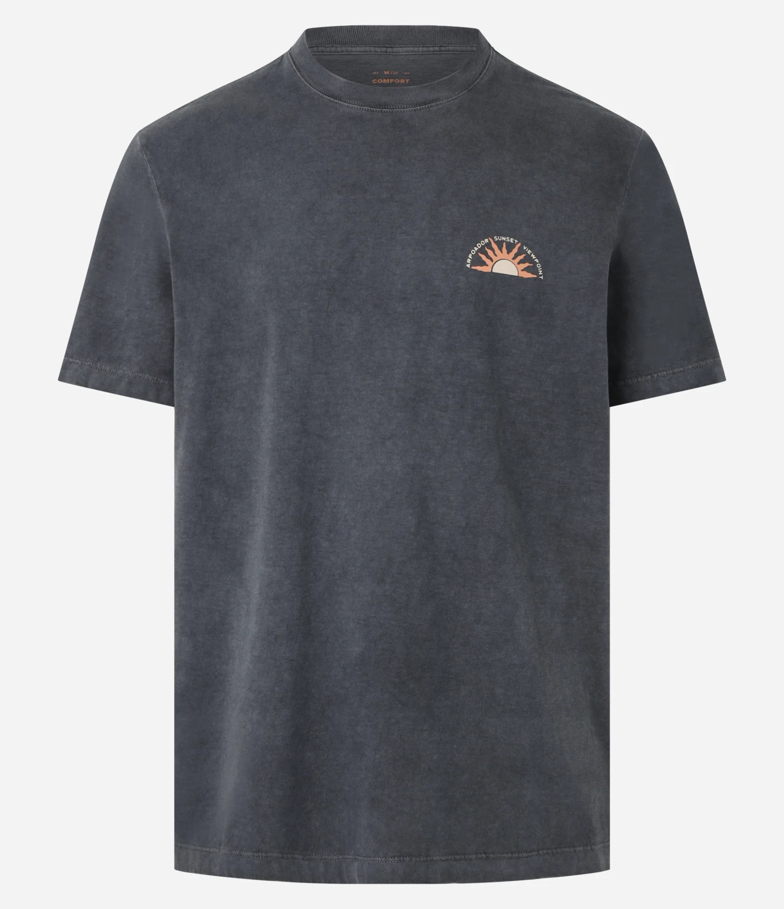 Camiseta Comfort em Algodão Efeito Estonado com Estampa Por do Sol na Praia Cinza 2