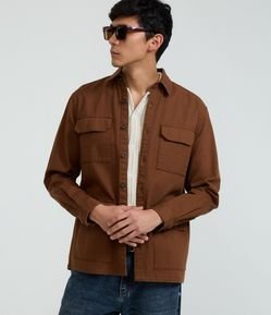 Camisa Regular em Sarja com Bolsos