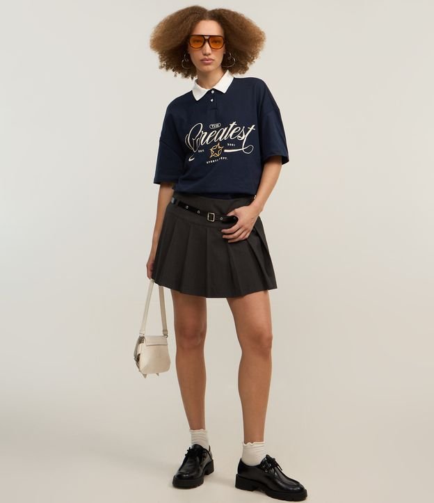 Camiseta Polo Oversized em Algodão com Estampa Greates