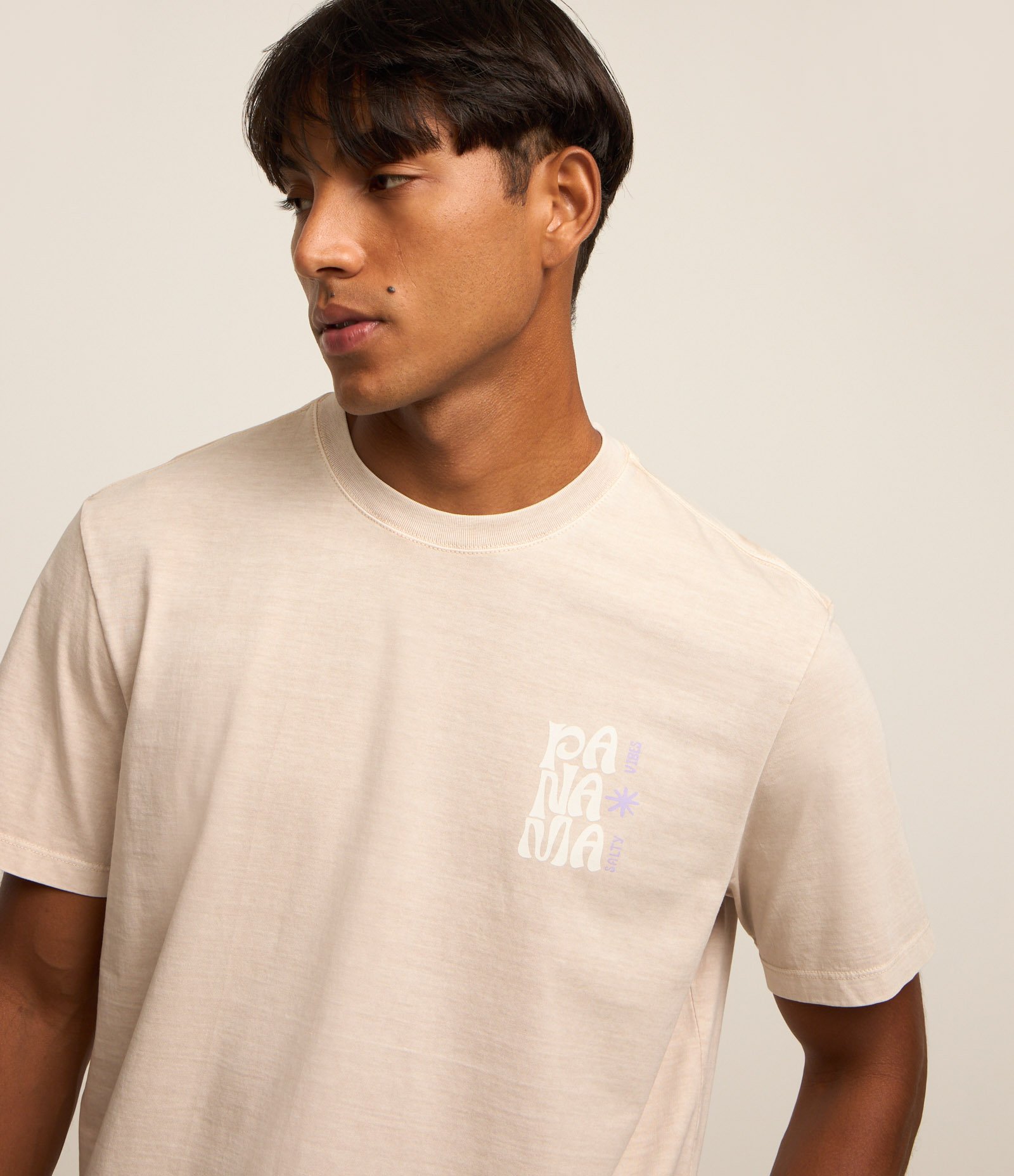 Camiseta Relaxed em Algodão Estonado com Ícones de Praia Bege 4