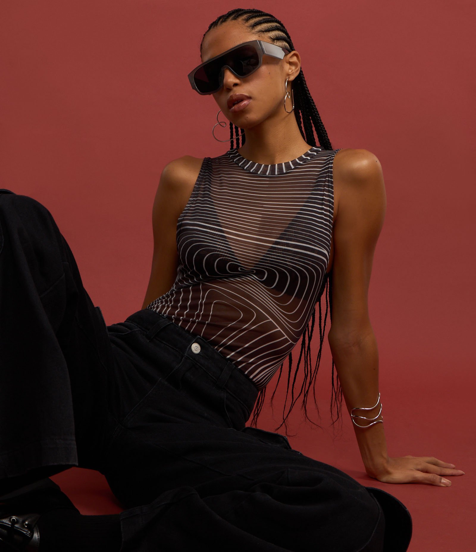 Body em Tule com Estampa em Linhas Geométricas Preto 4