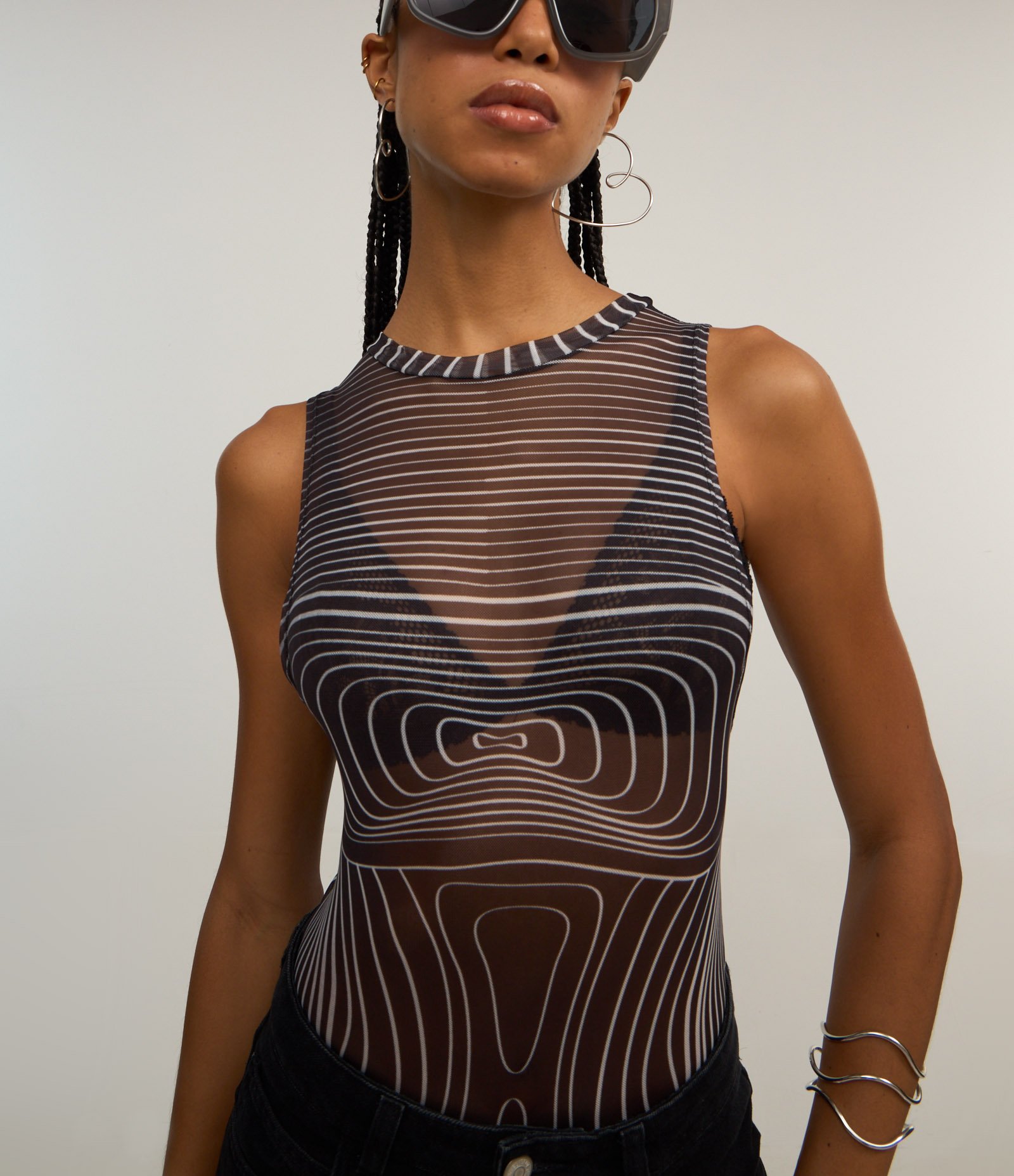 Body em Tule com Estampa em Linhas Geométricas Preto 3
