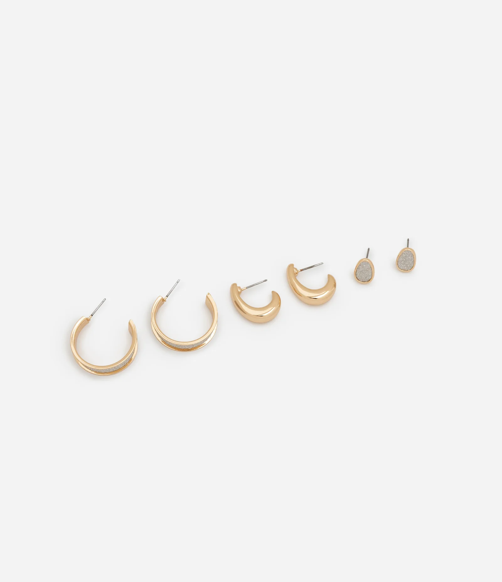 Kit 03 Brincos sendo Argolas e Botão com Revestimento Brilhante Dourado/Prata 1