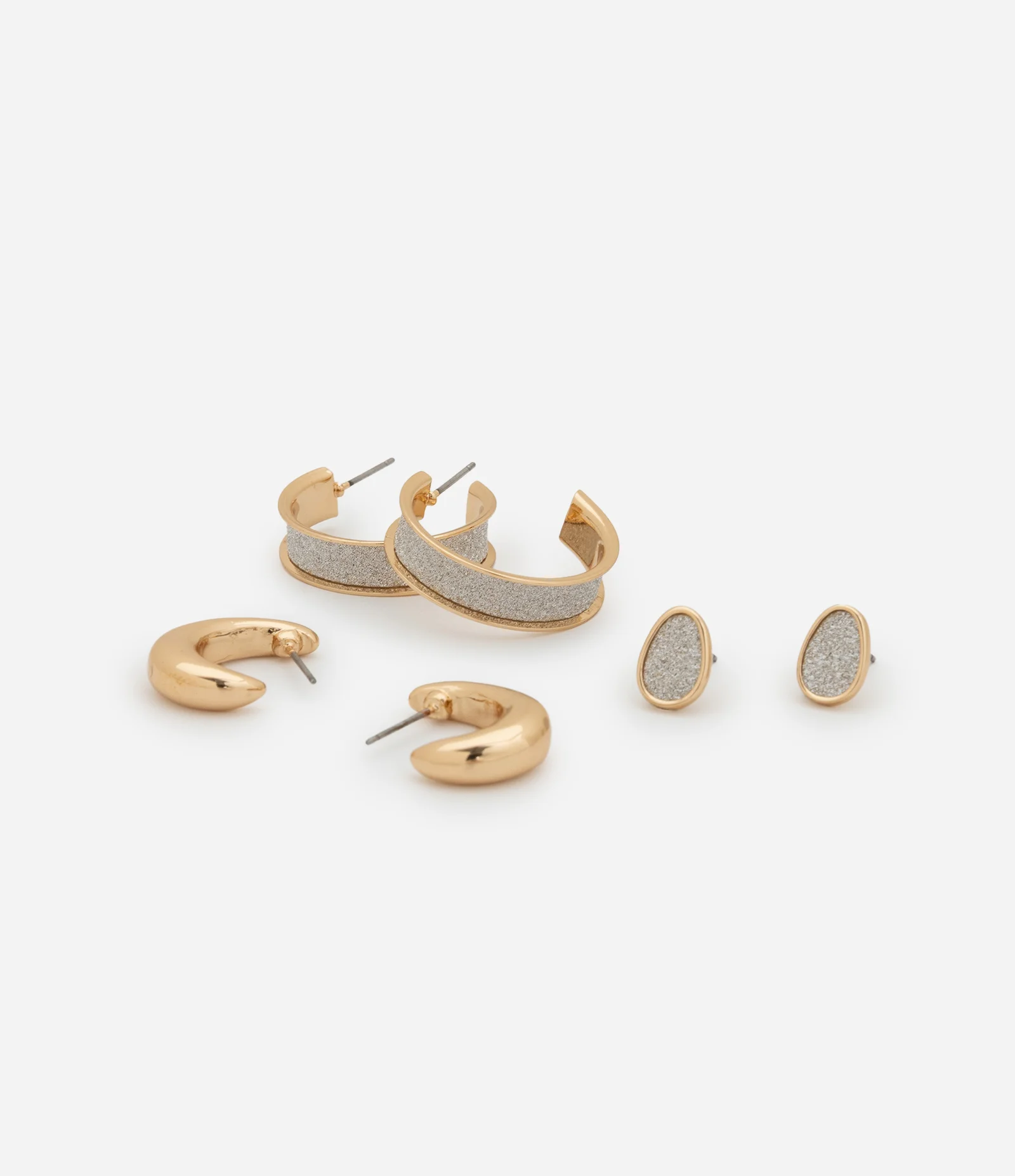 Kit 03 Brincos sendo Argolas e Botão com Revestimento Brilhante Dourado/Prata 2