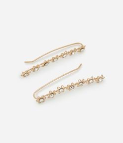 Brinco Ear Cuff com Flores e Miolos com Strass