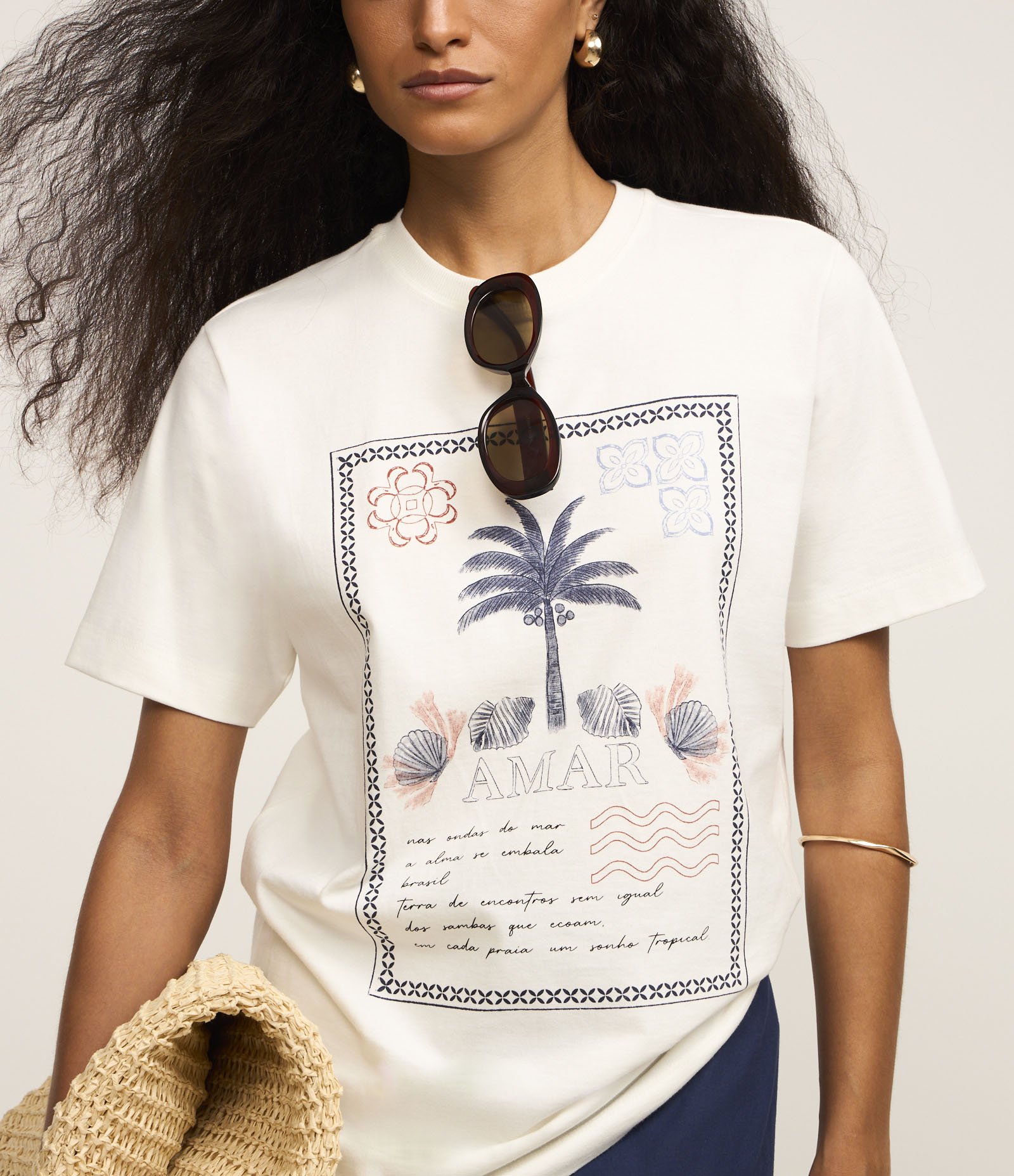 Camiseta em Algodão com Estampa de Coqueiro Branco 3