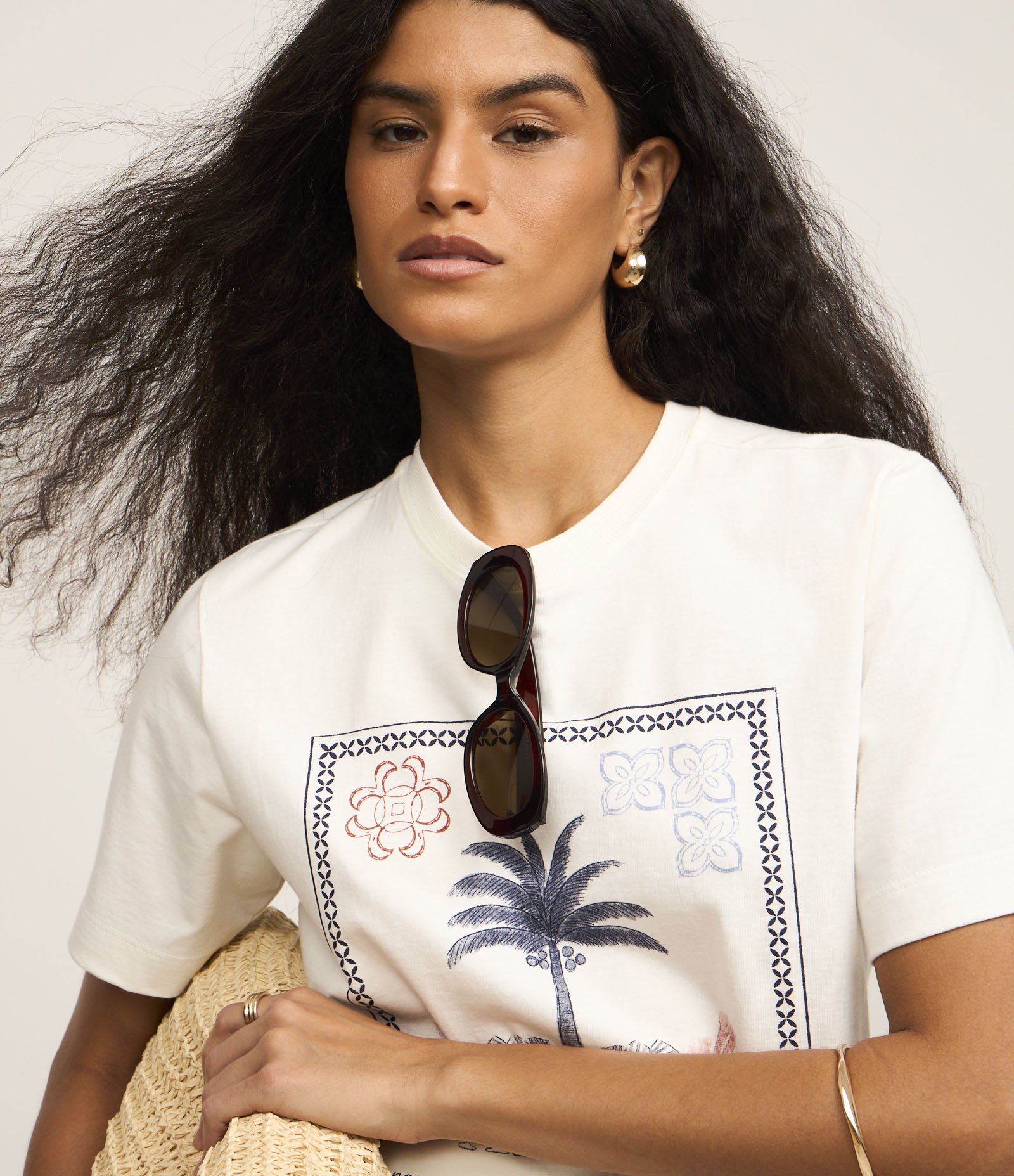 Camiseta em Algodão com Estampa de Coqueiro Branco 4