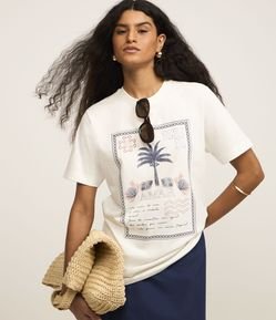 Camiseta em Algodão com Estampa de Coqueiro